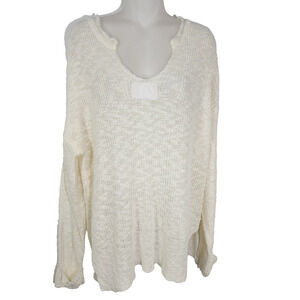 Miss Sparkling Sweater Womens Size XL Pullover V Neck White Open Knit Beach